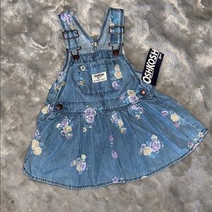 OshKosh B'gosh Denim Overall Dress with Purple Floral Size 12 month NWT